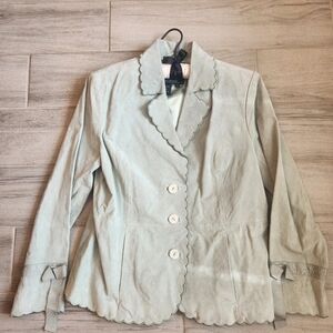 Vintage Terry Lewis leather blazer S Petite sage green pastel 100% leather bows